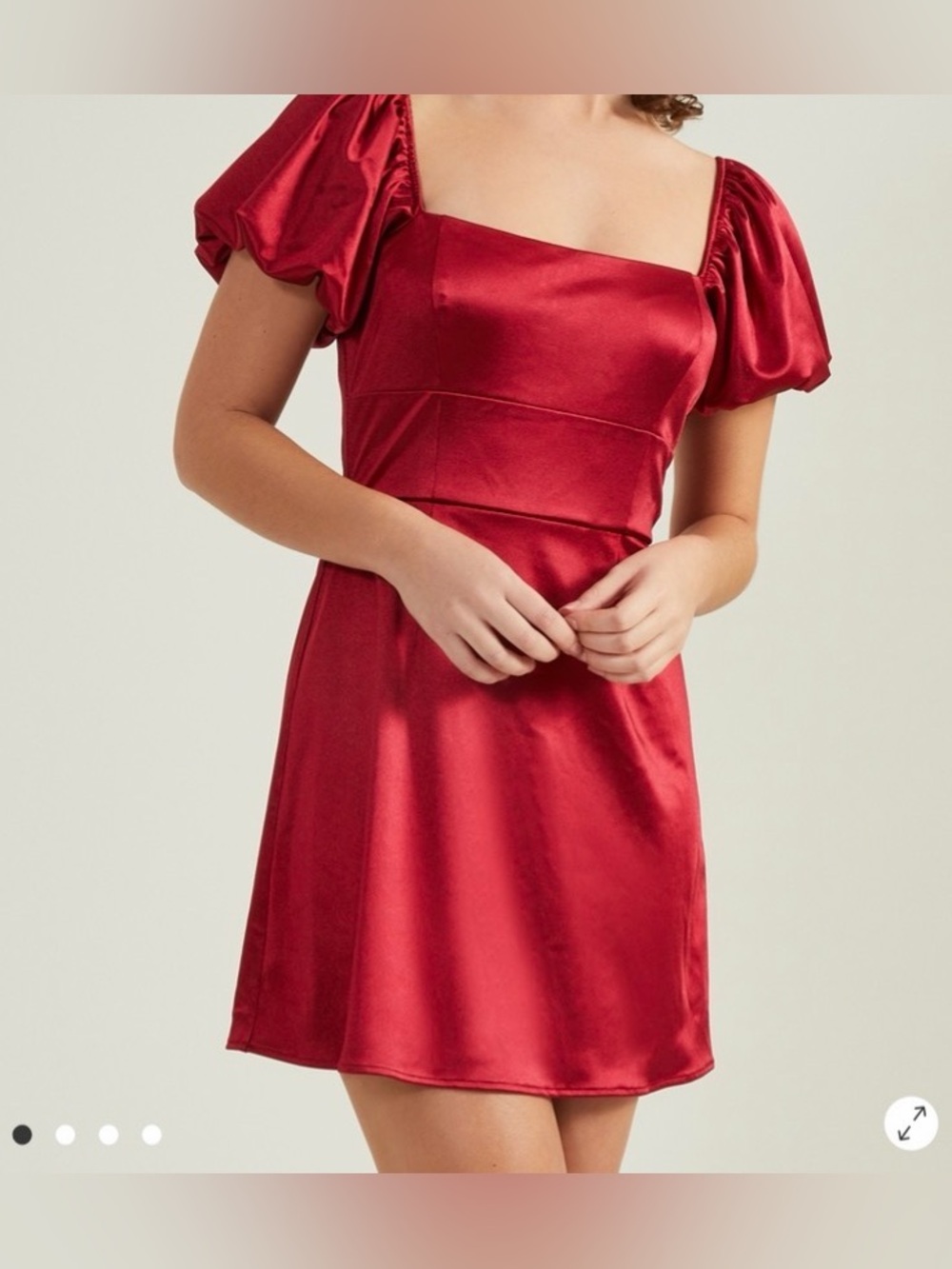 Altar'd State Red Satin Puff-Sleeve Mini Dress